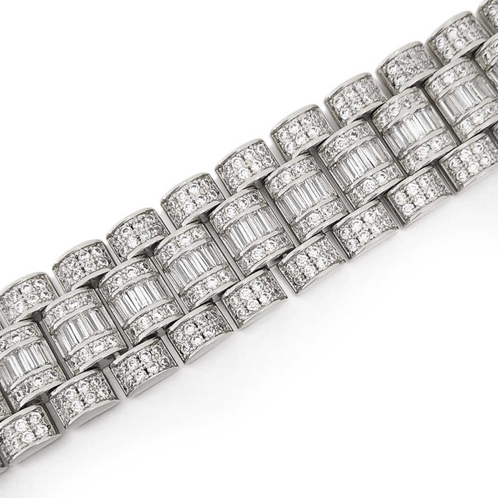 Baguette Custom President Bling Bling Bracelet White Gold 7" HipHopBling