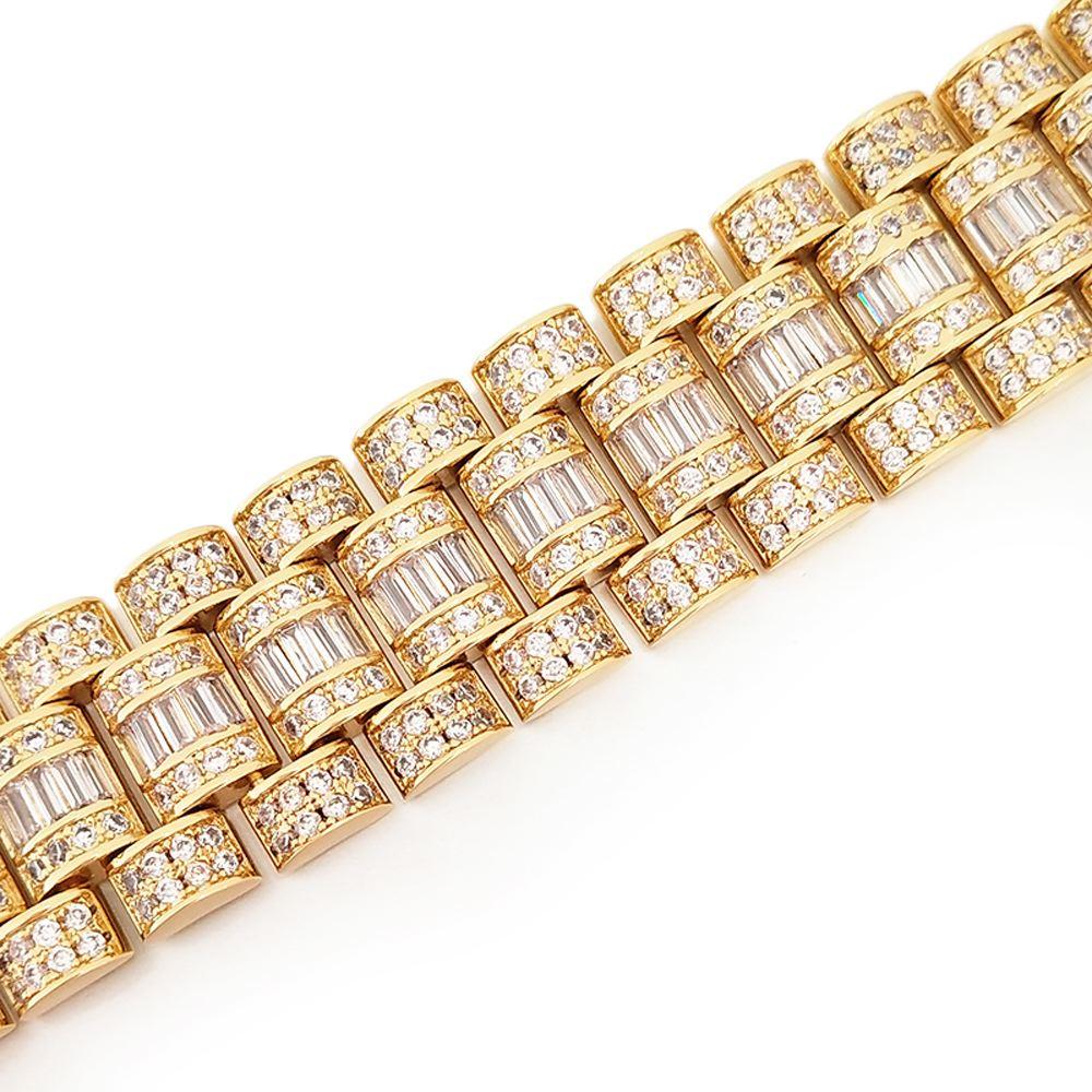 Baguette Custom President Bling Bling Bracelet Yellow Gold 7" HipHopBling