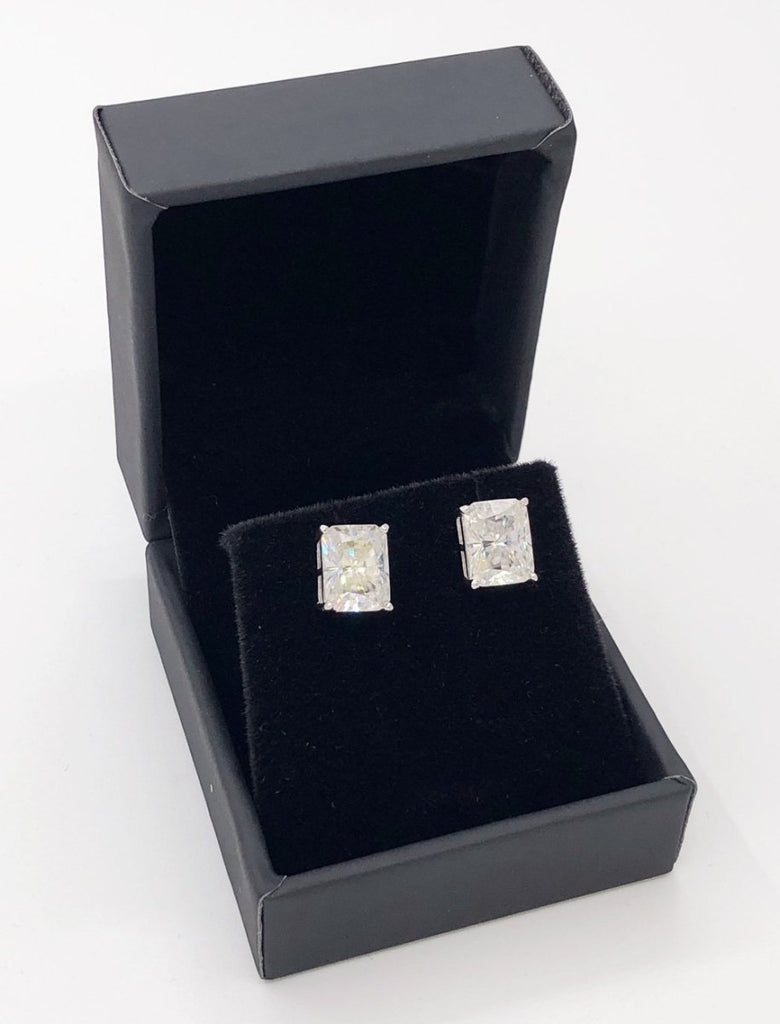 Baguette Cut Moissanite VVS D Stud Earrings .925 Sterling Silver White Gold 4x6MM (1.60 Carats) HipHopBling