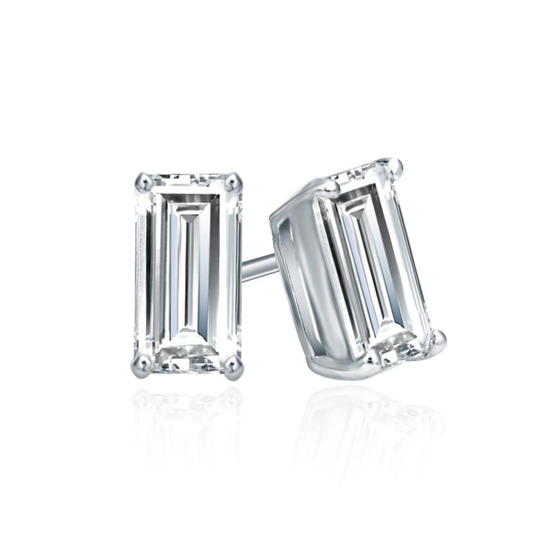 Baguette Cut Moissanite VVS D Stud Earrings .925 Sterling Silver White Gold 4x6MM (1.60 Carats) HipHopBling