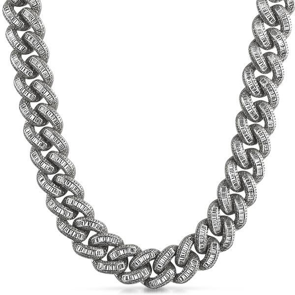 Baguette CZ 17MM Cuban Rhodium Bling Chain 16" HipHopBling