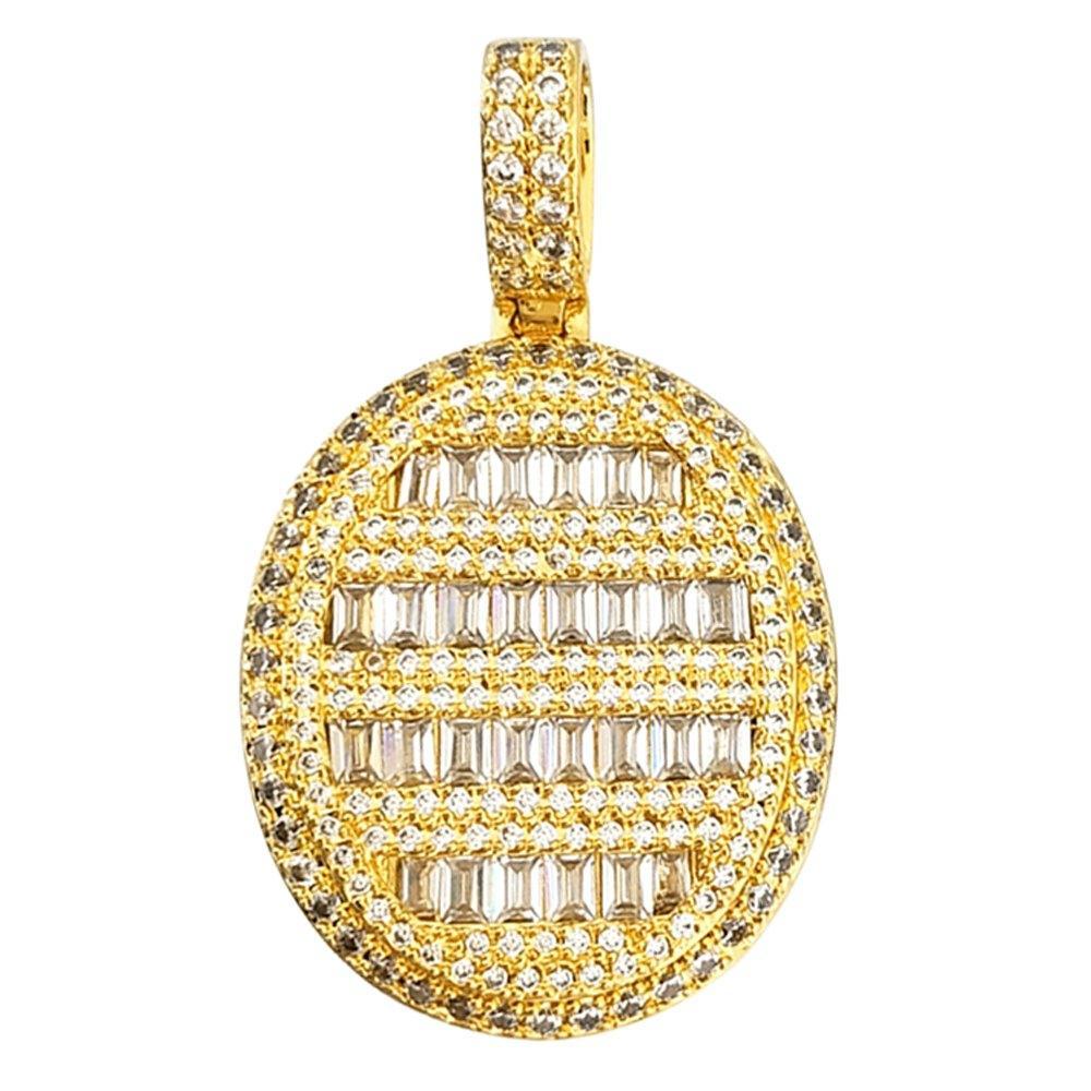 Baguette CZ Oval Bling Bling Pendant in Gold HipHopBling