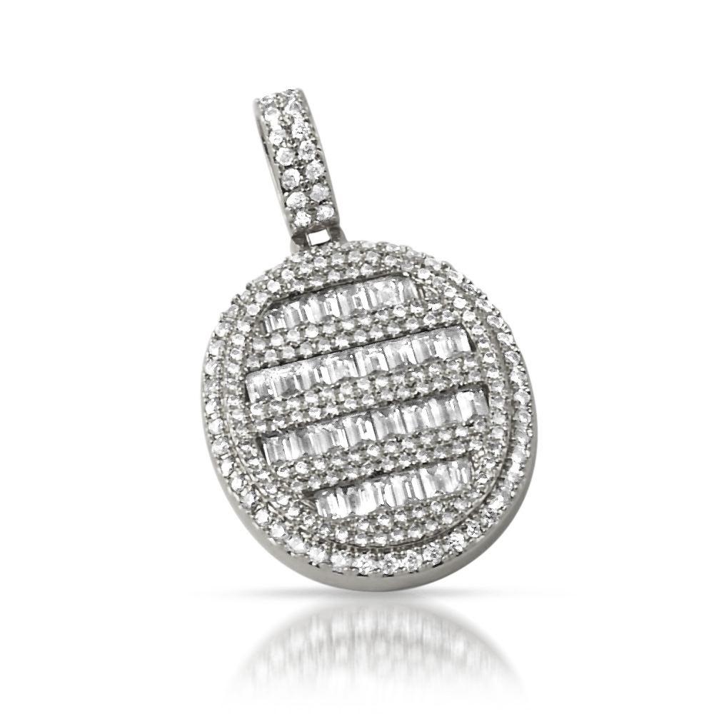 Baguette CZ Oval Bling Bling Pendant in Rhodium HipHopBling