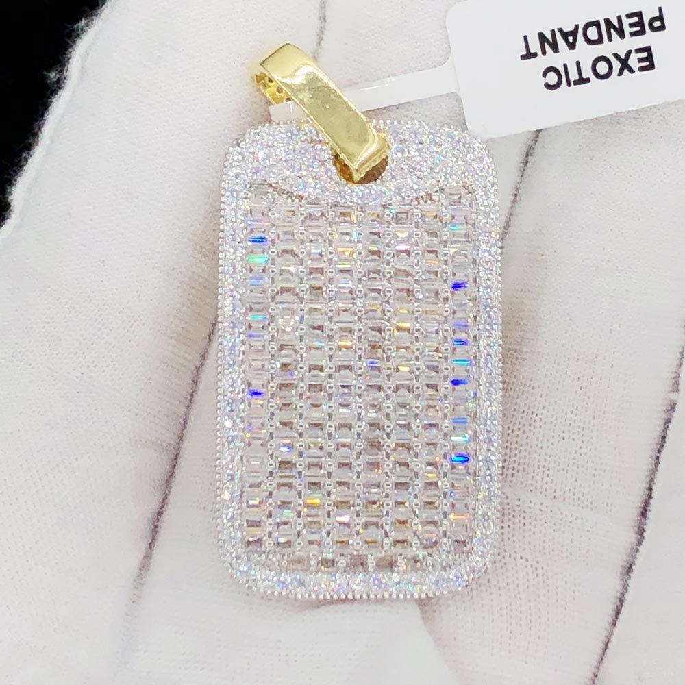 Baguette Dog Tag VVS CZ Hip Hop Bling Iced Out Pendant Yellow Gold HipHopBling