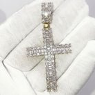 Baguette Domed Cross VVS CZ Hip Hop Iced Out Pendant Yellow Gold HipHopBling