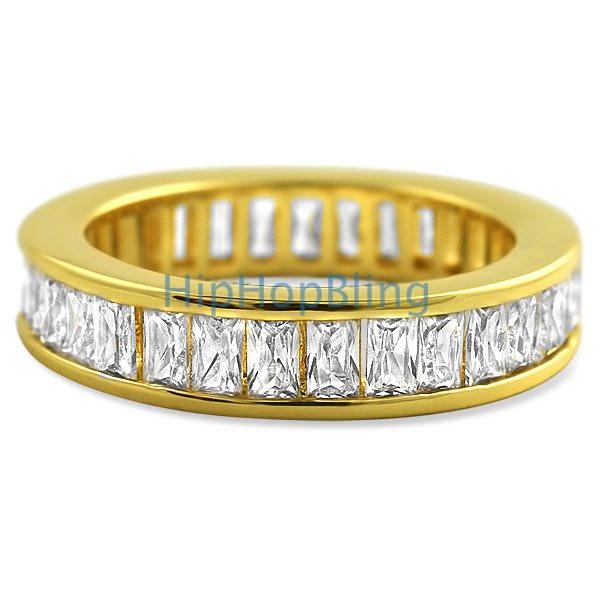 Baguette Eternity CZ Bling Bling Ring Gold HipHopBling