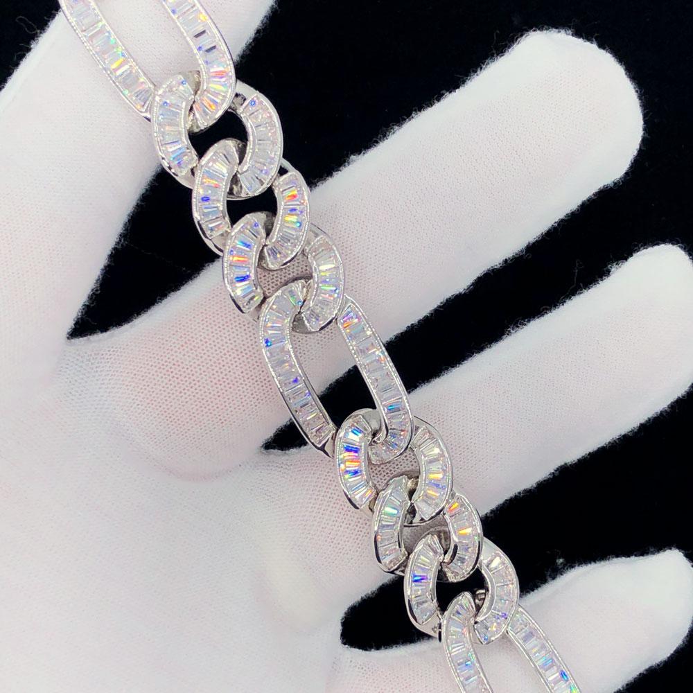 Baguette Figaro Link CZ Iced Out Hip Hop Bracelet Yellow Gold 8" HipHopBling