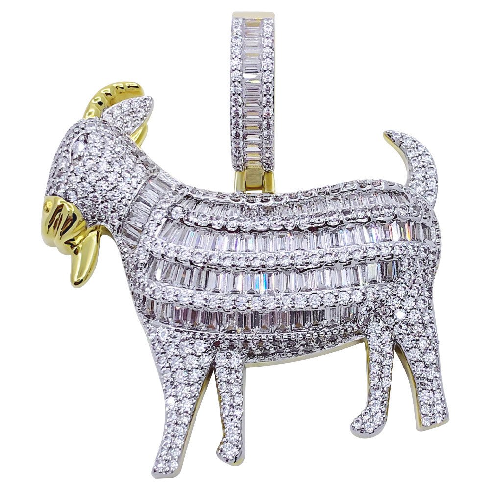 Baguette Goat CZ Hip Hop Bling Bling Pendant Yellow Gold HipHopBling