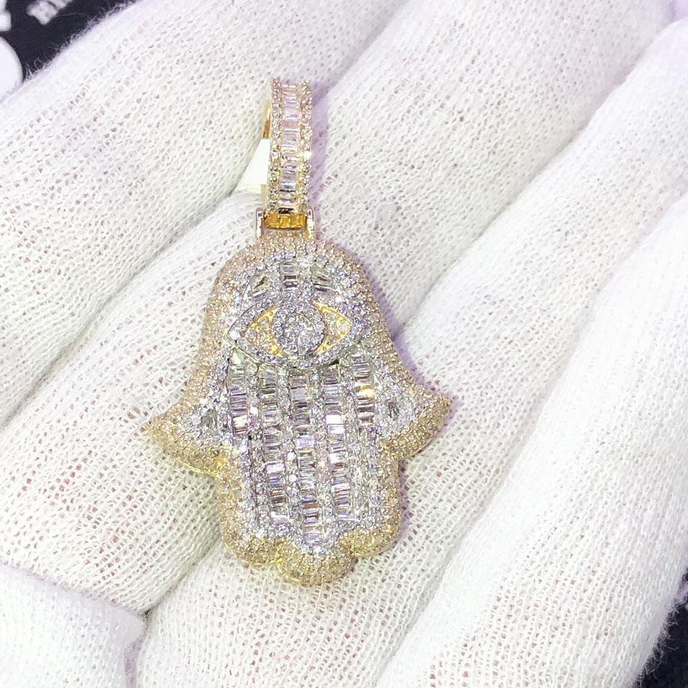 Baguette Hamsa Diamond Pendant 1.85cttw 10K Yellow Gold HipHopBling