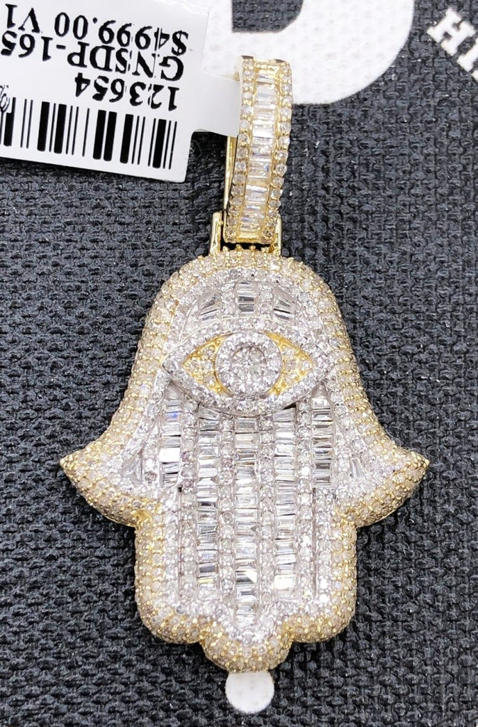 Baguette Hamsa Diamond Pendant 1.85cttw 10K Yellow Gold HipHopBling