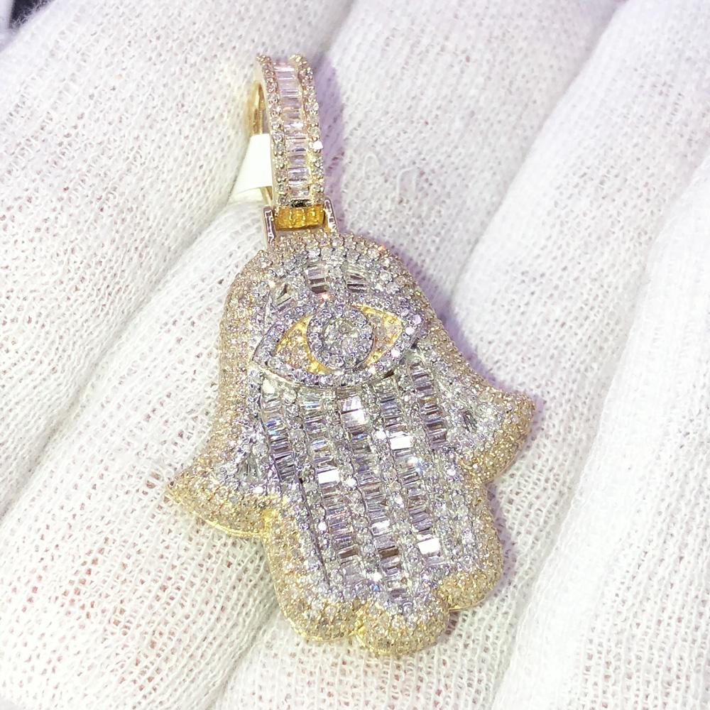 Baguette Hamsa Diamond Pendant 1.85cttw 10K Yellow Gold HipHopBling