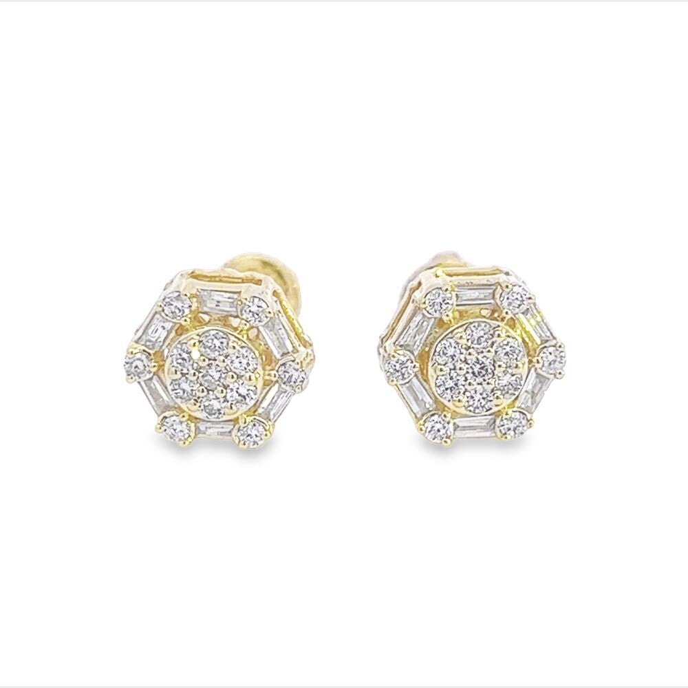Baguette Hexagon Diamond Earrings .43cttw 10K Gold 10K Yellow Gold HipHopBling
