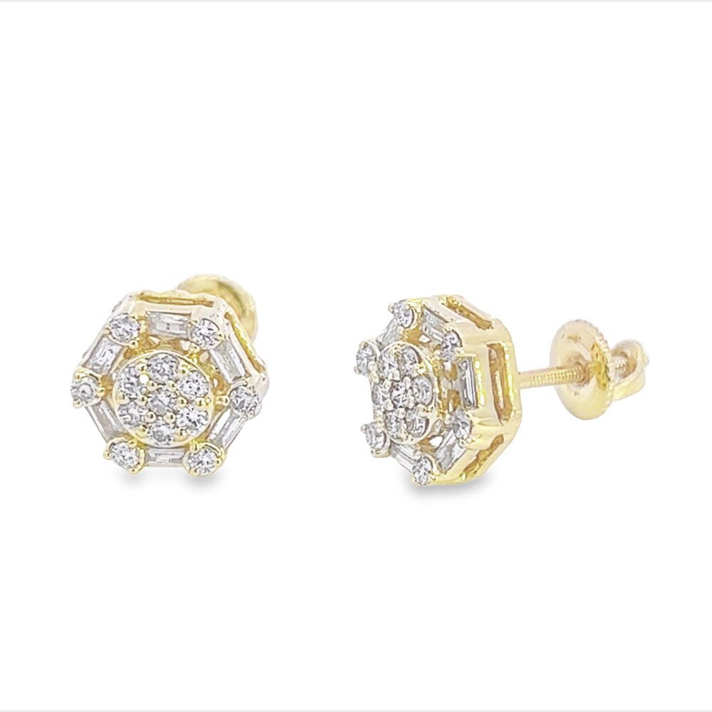 Baguette Hexagon Diamond Earrings .43cttw 10K Gold HipHopBling