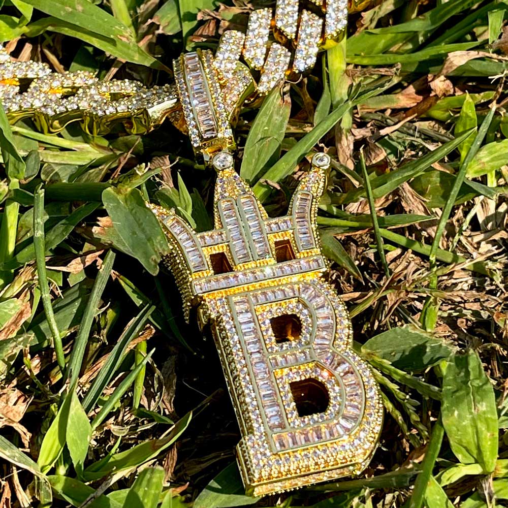 Baguette Hip Hop Bling Logo Pendant Yellow Gold HipHopBling