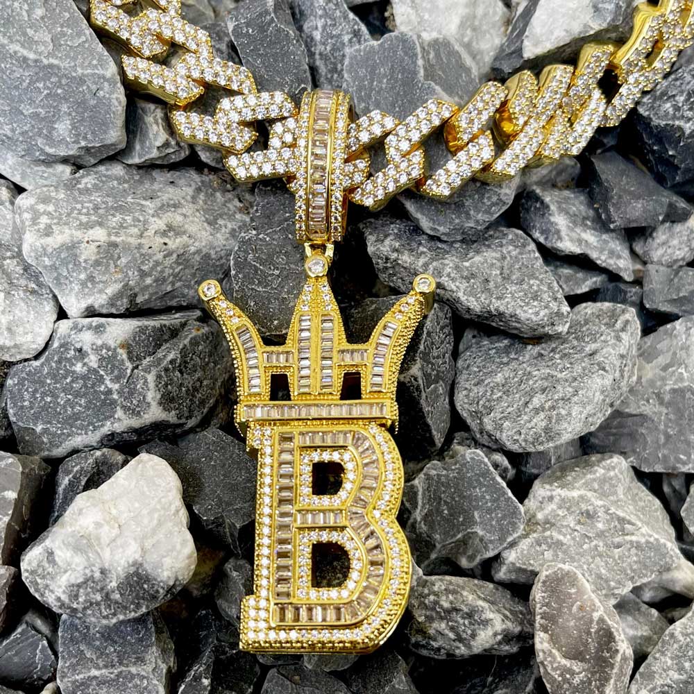 Baguette Hip Hop Bling Logo Pendant Yellow Gold HipHopBling