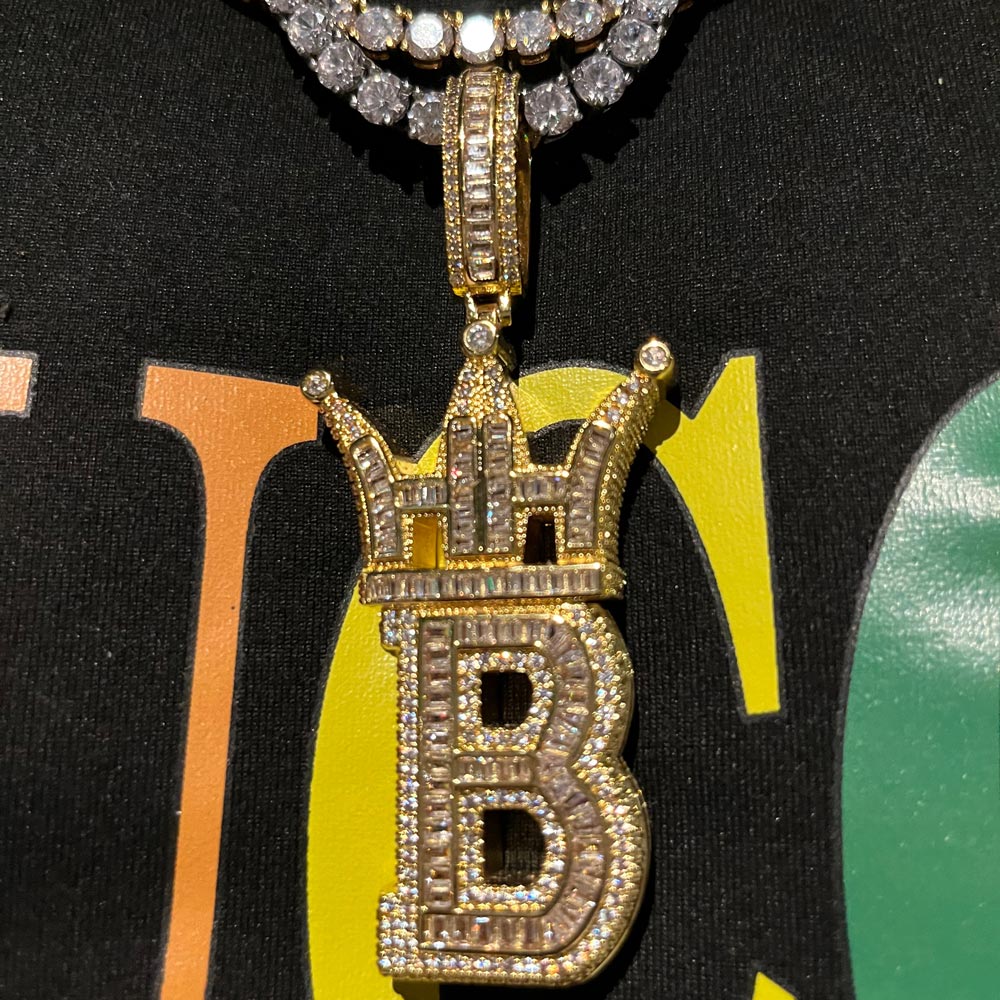 Baguette Hip Hop Bling Logo Pendant Yellow Gold HipHopBling