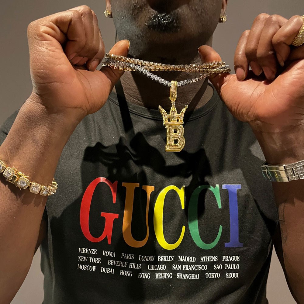 Baguette Hip Hop Bling Logo Pendant Yellow Gold HipHopBling