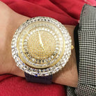 Baguette Ice Orbit Gold Bling Bling Watch Blue HipHopBling