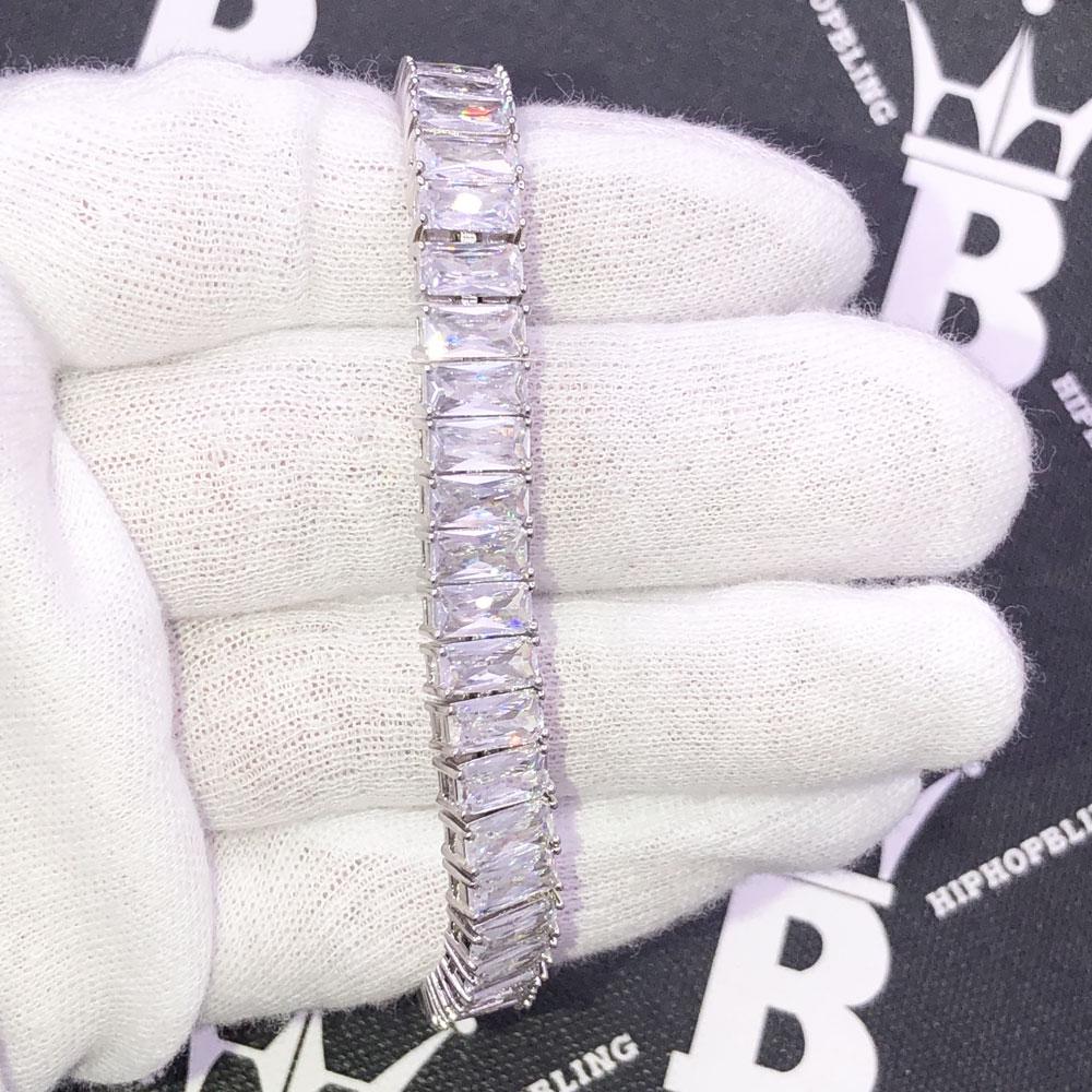 Baguette Iced Out Hip Hop Tennis Bracelet White Gold 7" HipHopBling