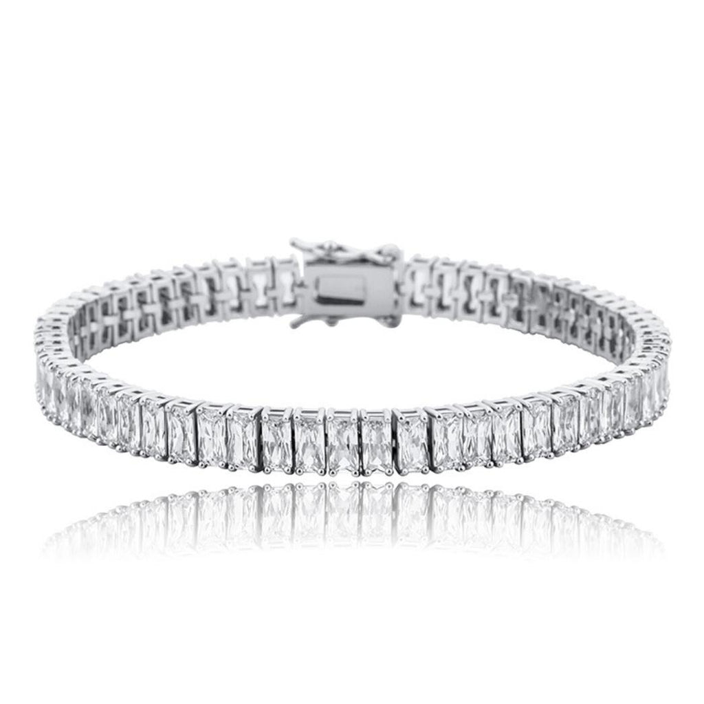 Baguette Iced Out Hip Hop Tennis Bracelet Yellow Gold 7" HipHopBling