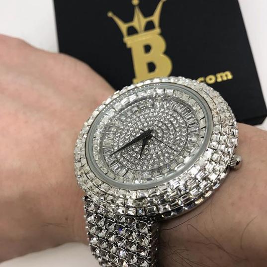 Baguette Iced Out Orbit 6 Row Bling Watch 8" HipHopBling