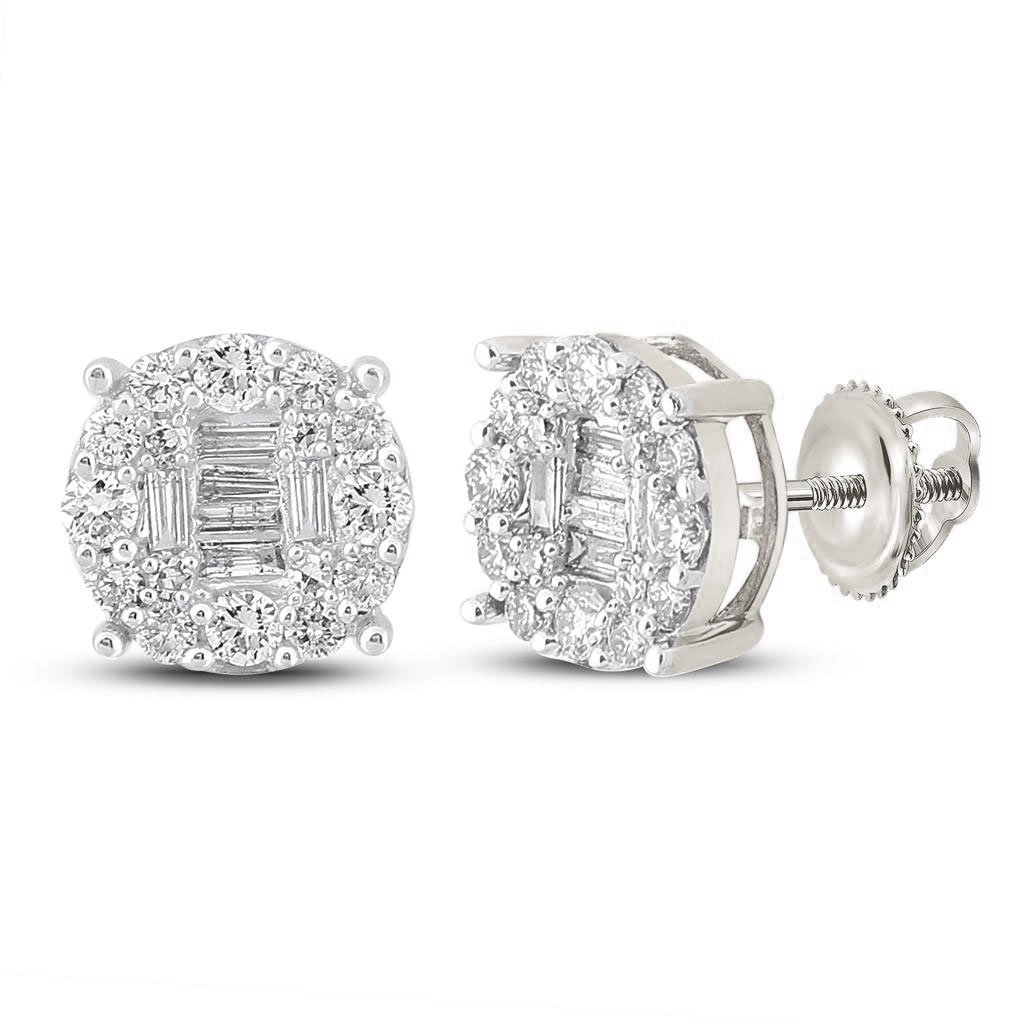 Baguette in Circle Solitaire Diamond Earrings .62cttw 10K Gold 10K White Gold HipHopBling