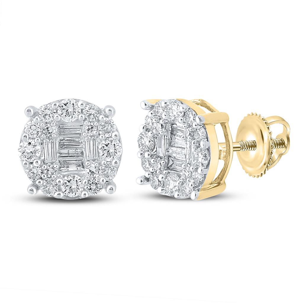 Baguette in Circle Solitaire Diamond Earrings .62cttw 10K Gold 10K Yellow Gold HipHopBling