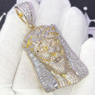 Baguette Jesus Piece Hip Hop CZ Iced Out Pendant Yellow Gold HipHopBling