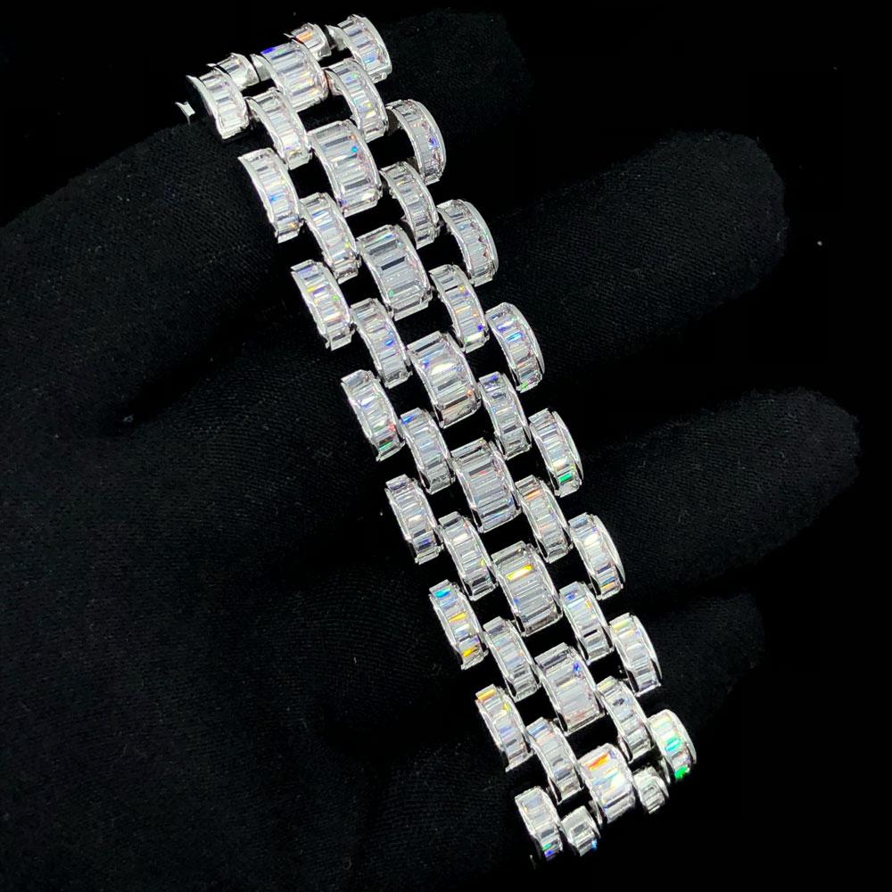 Baguette Jubilee CZ Iced Out Hip Hop Bling Bracelet White Gold 7" HipHopBling