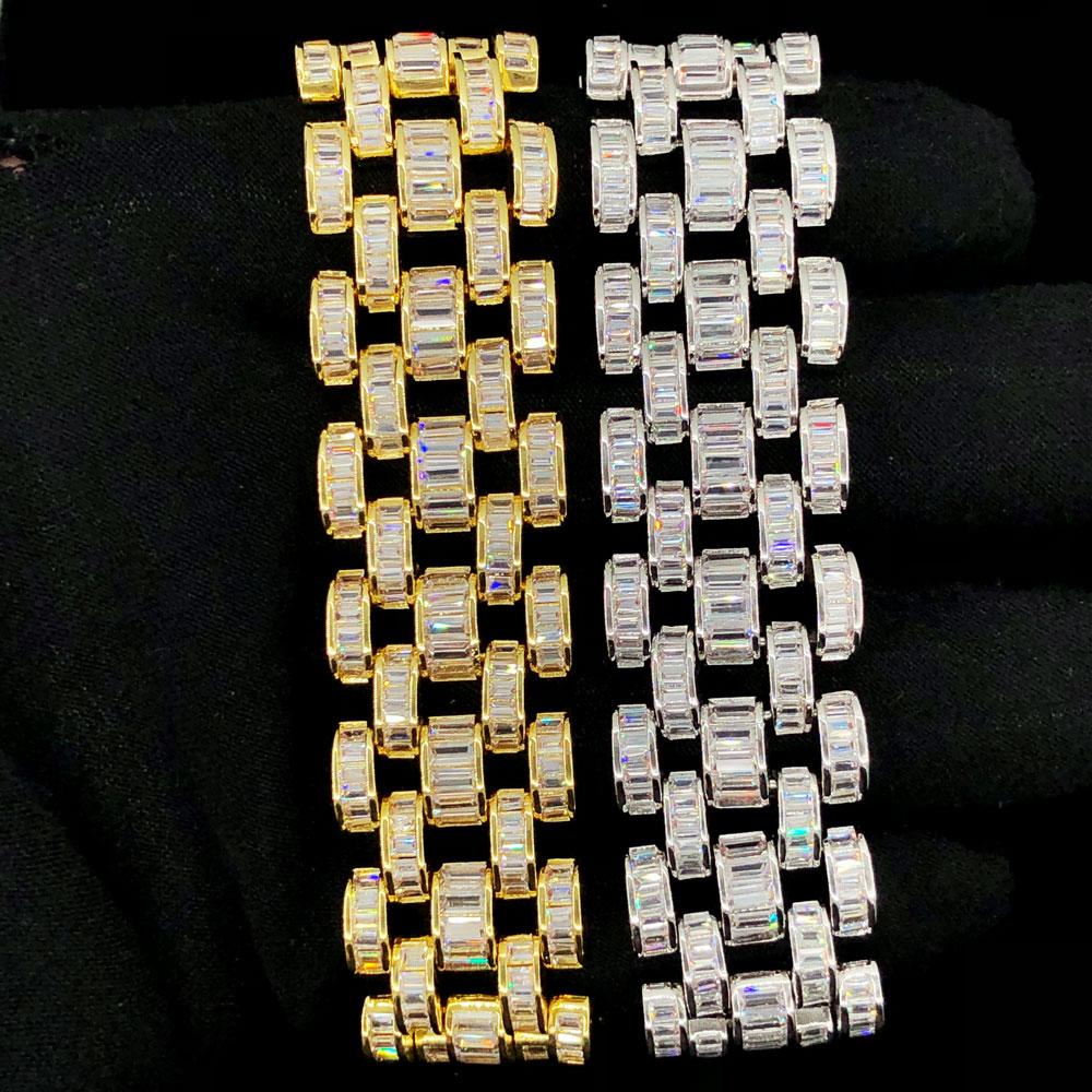 Baguette Jubilee CZ Iced Out Hip Hop Bling Bracelet Yellow Gold 7" HipHopBling