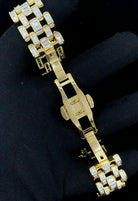 Baguette Jubilee CZ Iced Out Hip Hop Bling Bracelet Yellow Gold 7" HipHopBling