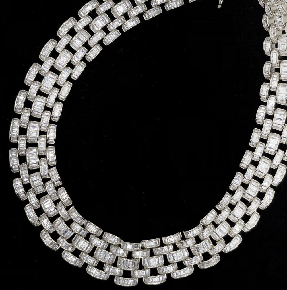 Baguette Jubilee Hip Hop Bling Bling CZ Iced Out Chain White Gold 18" HipHopBling