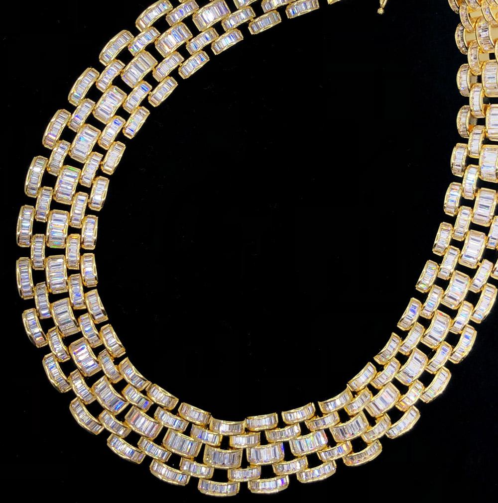 Baguette Jubilee Hip Hop Bling Bling CZ Iced Out Chain Yellow Gold 18" HipHopBling