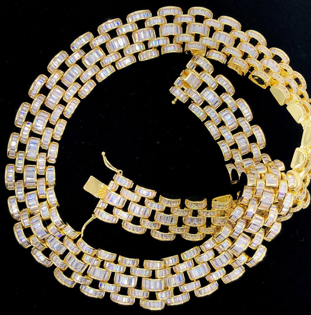 Baguette Jubilee Hip Hop Bling Bling CZ Iced Out Chain Yellow Gold 18" HipHopBling