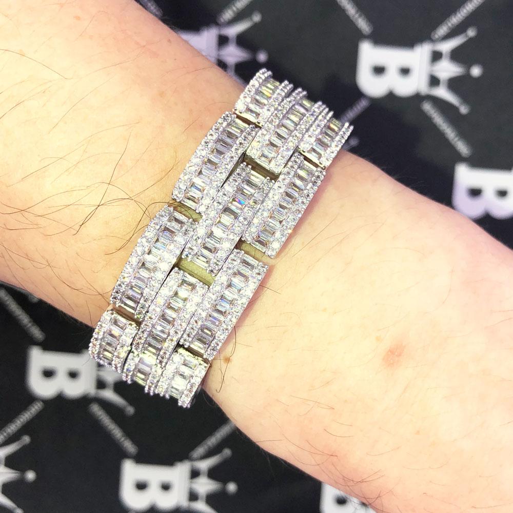 Baguette Jubilee VVS Iced Out Hip Hop Bracelet White Gold 7" HipHopBling