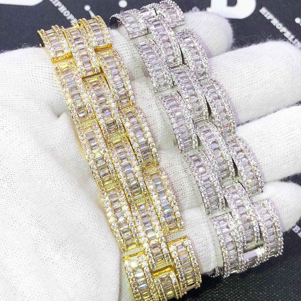 Baguette Jubilee VVS Iced Out Hip Hop Bracelet Yellow Gold 7" HipHopBling