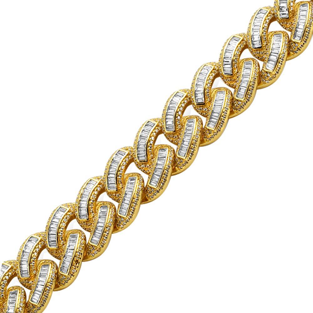 Baguette Lab Made Gold Cuban Bracelet 1400 Stones HipHopBling