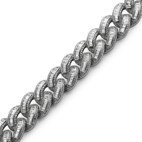 Baguette Lab Made Rhodium Cuban Bracelet 1400 Stones HipHopBling
