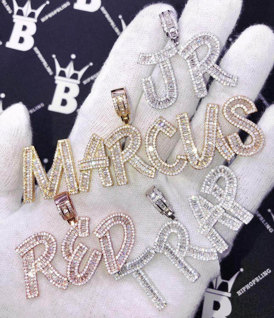 Baguette Letter Custom Personalized Iced Out Name Pendant HipHopBling