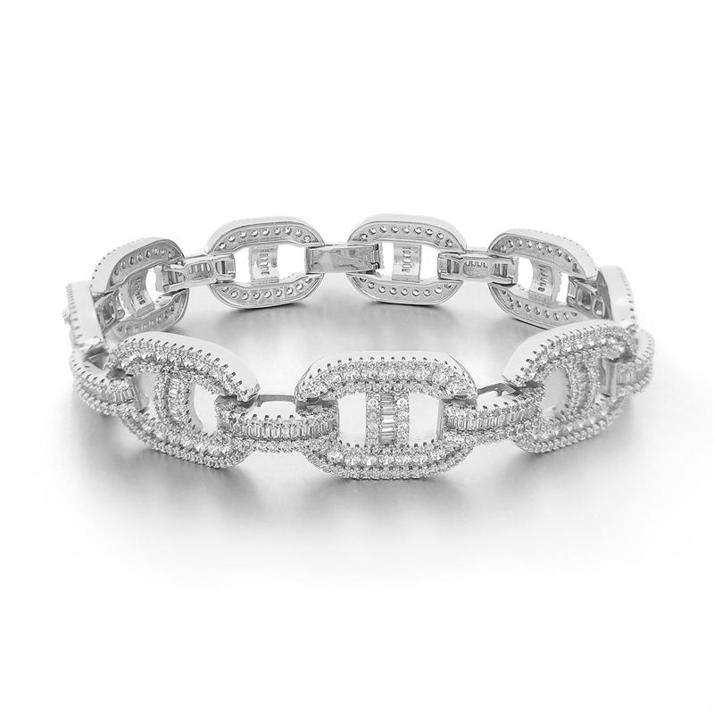Baguette Mariner CZ Bling Bling Bracelet White Gold 7" HipHopBling