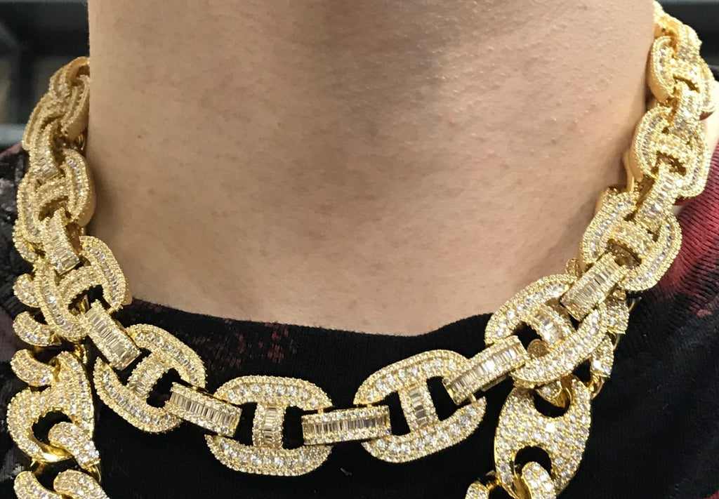 Baguette Mariner CZ Bling Bling Chain White / Yellow Gold Yellow Gold 18" HipHopBling