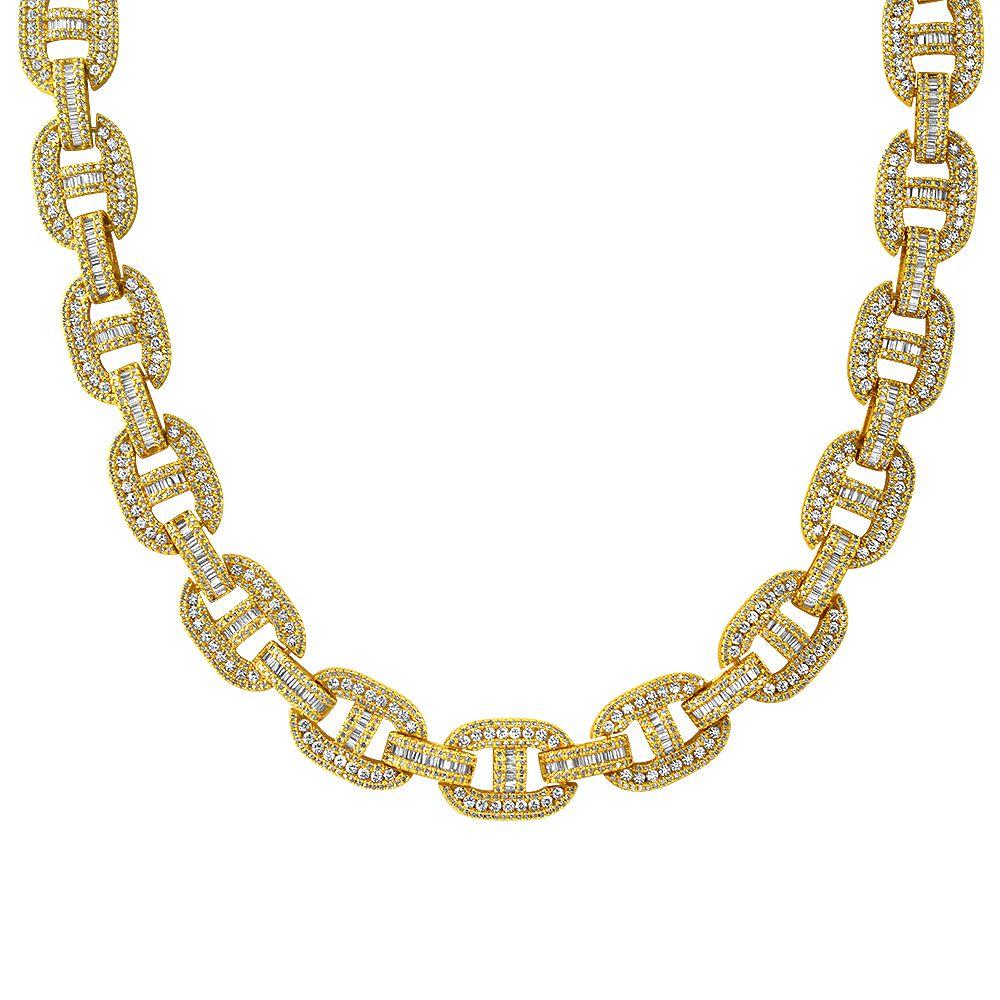 Baguette Mariner CZ Bling Bling Chain White / Yellow Gold Yellow Gold 18" HipHopBling
