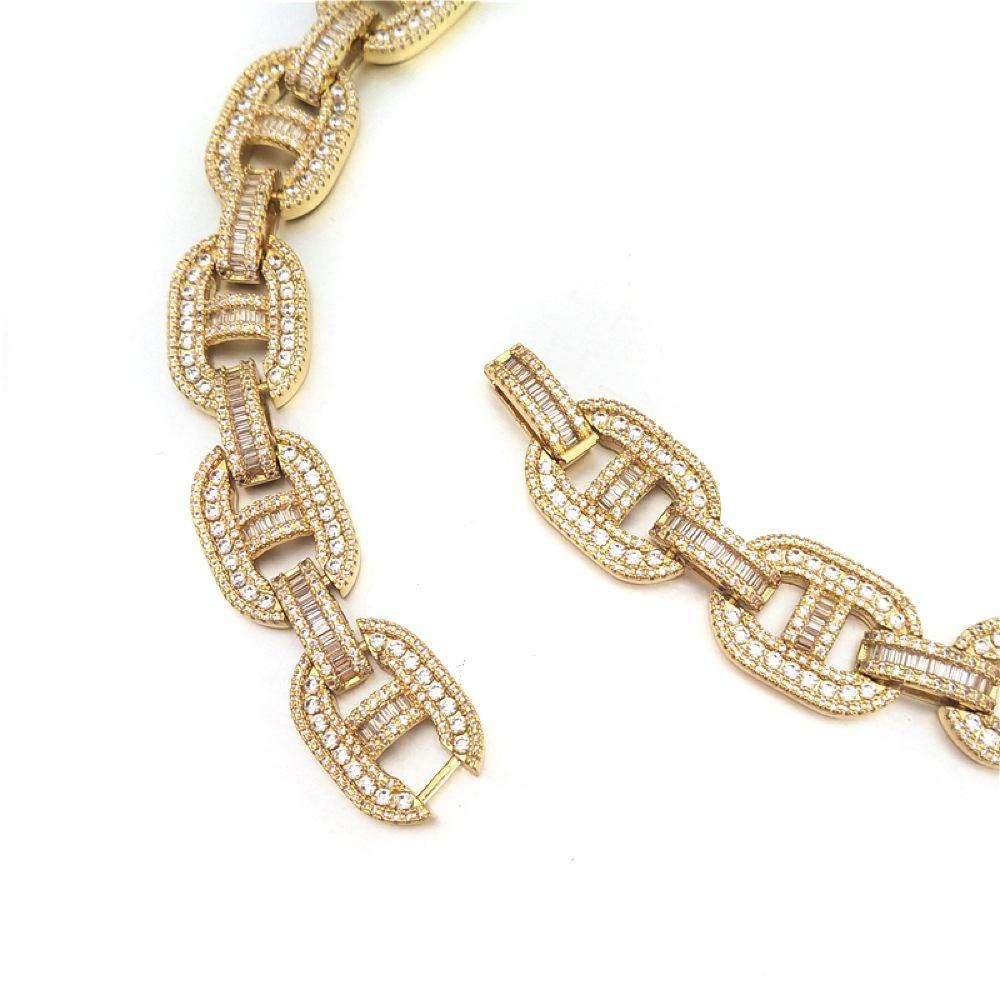 Baguette Mariner CZ Bling Bling Chain White / Yellow Gold Yellow Gold 18" HipHopBling