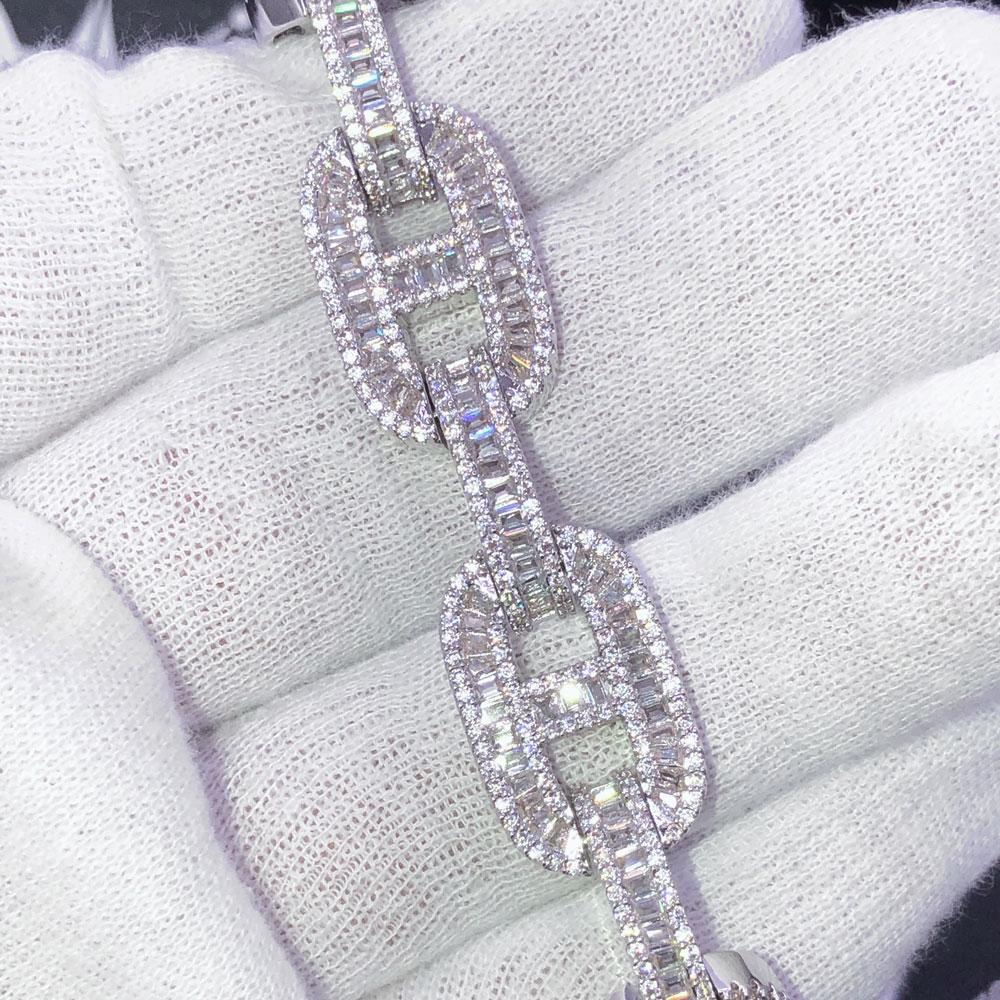 Baguette Mariner Iced Out Hip Hop Bracelet White Gold 8" HipHopBling