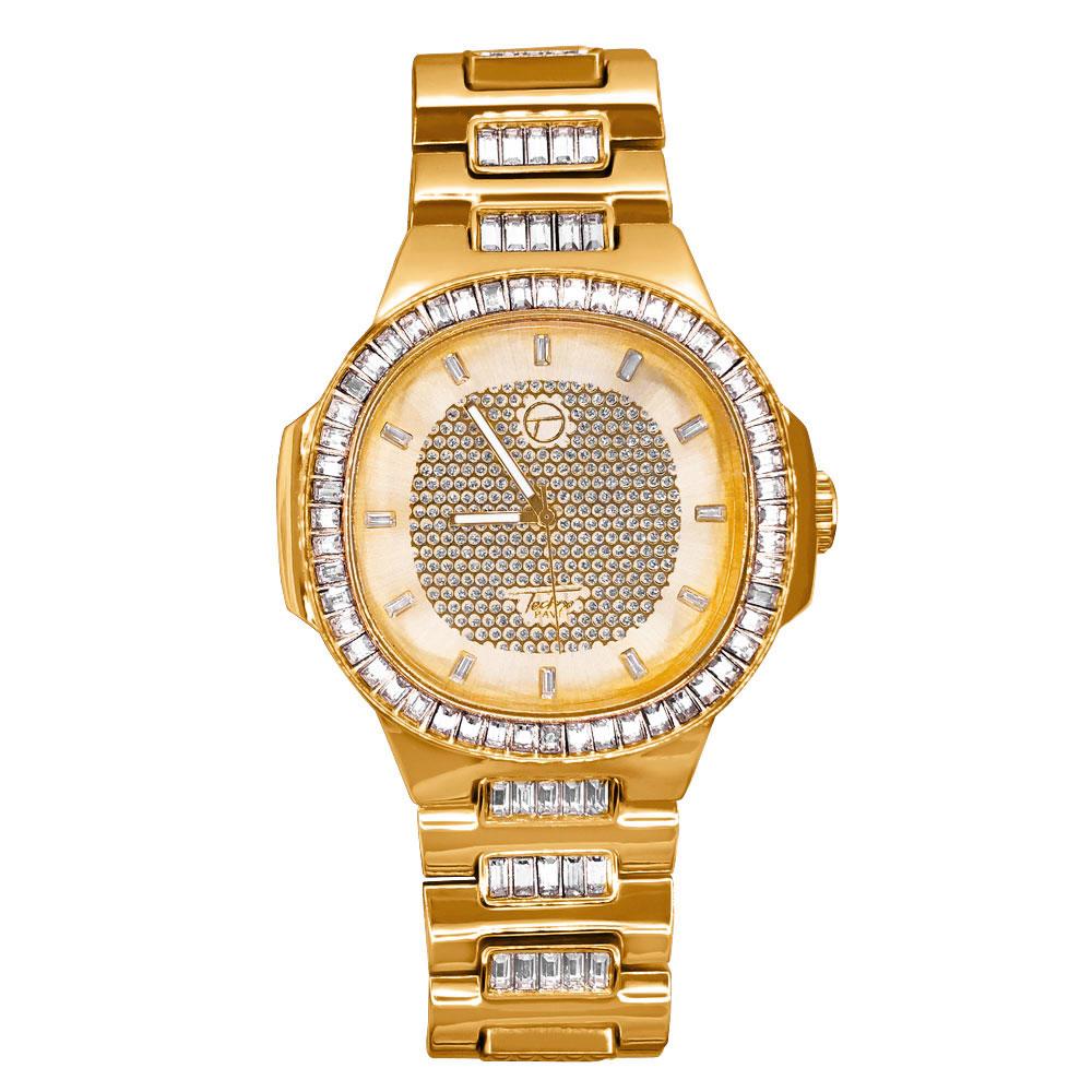 Baguette Modern Iced Out Bling Hip Hop Watch Rose Gold HipHopBling
