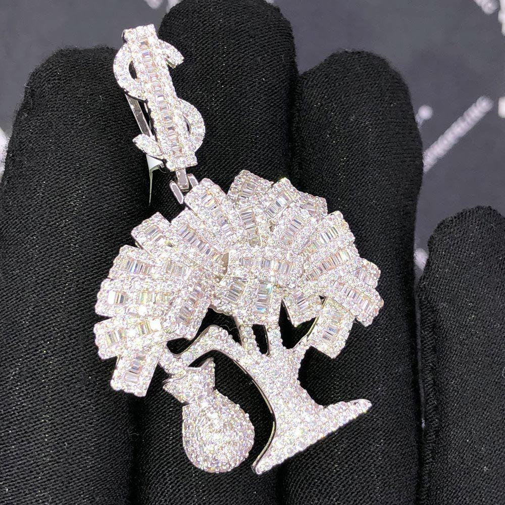 Baguette Money Tree VVS CZ Hip Hop Bling Bling Pendant Yellow Gold HipHopBling