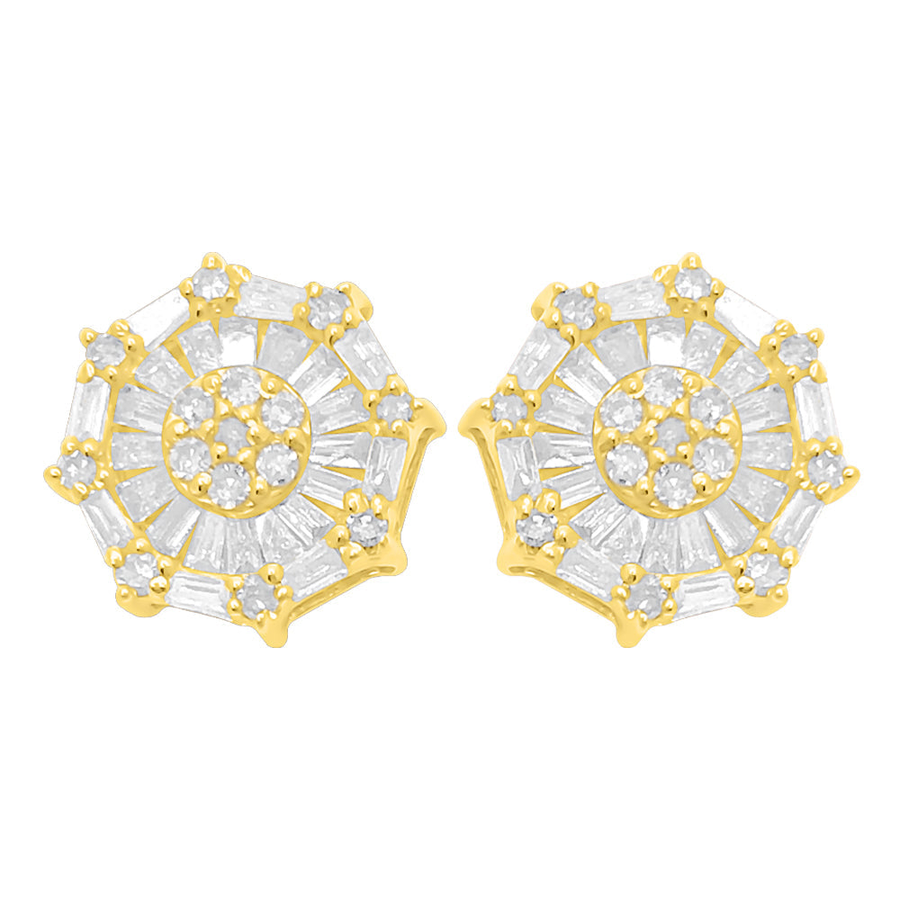 Baguette Octa Diamond Earrings .38cttw 10K Yellow Gold HipHopBling