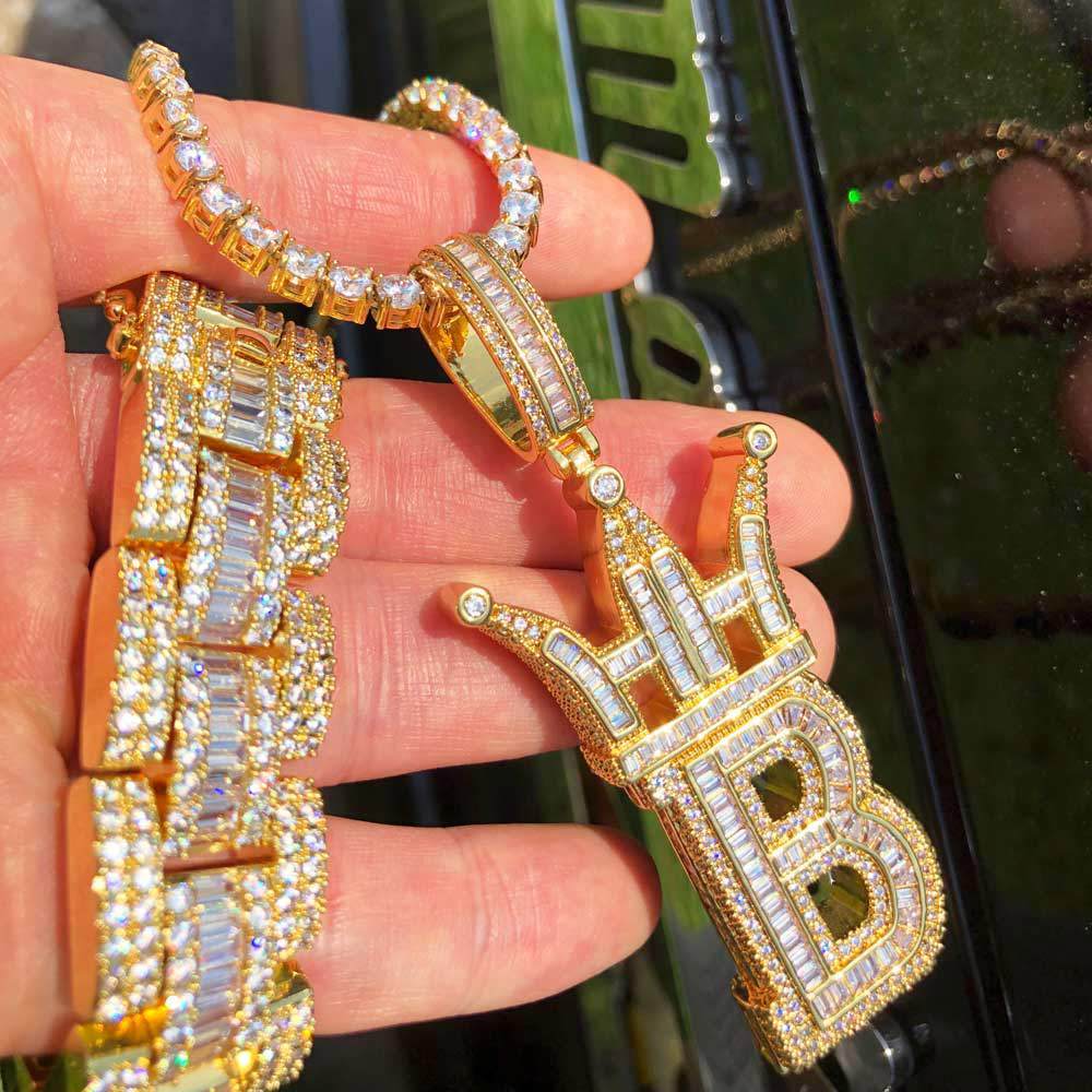 Baguette Oyster Bling Bling CZ Iced Out Chain White Gold 18" HipHopBling