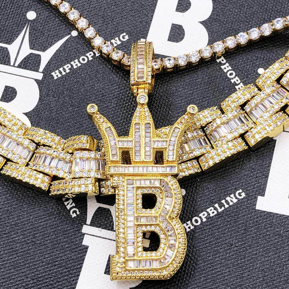 Baguette Oyster Bling Bling CZ Iced Out Chain White Gold 18" HipHopBling