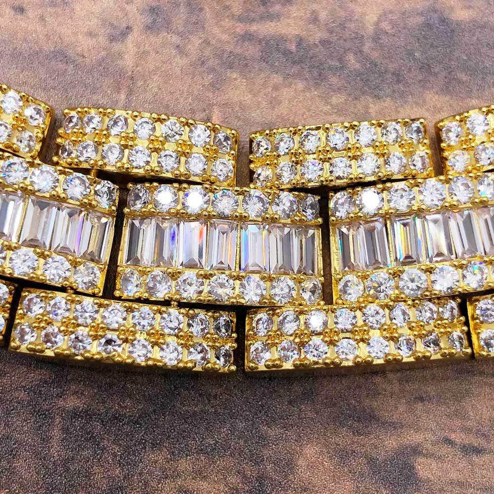 Baguette Oyster Bling Bling CZ Iced Out Chain Yellow Gold 18" HipHopBling